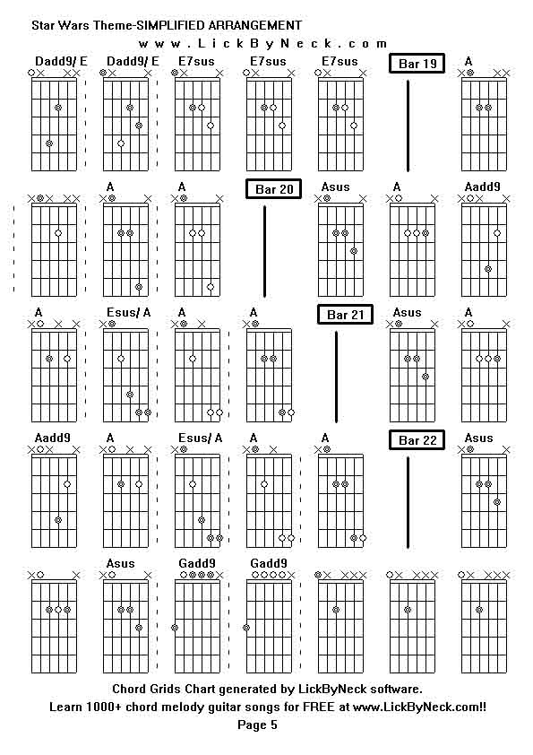 Chord Grids Chart of chord melody fingerstyle guitar song-Star Wars Theme-SIMPLIFIED ARRANGEMENT,generated by LickByNeck software.